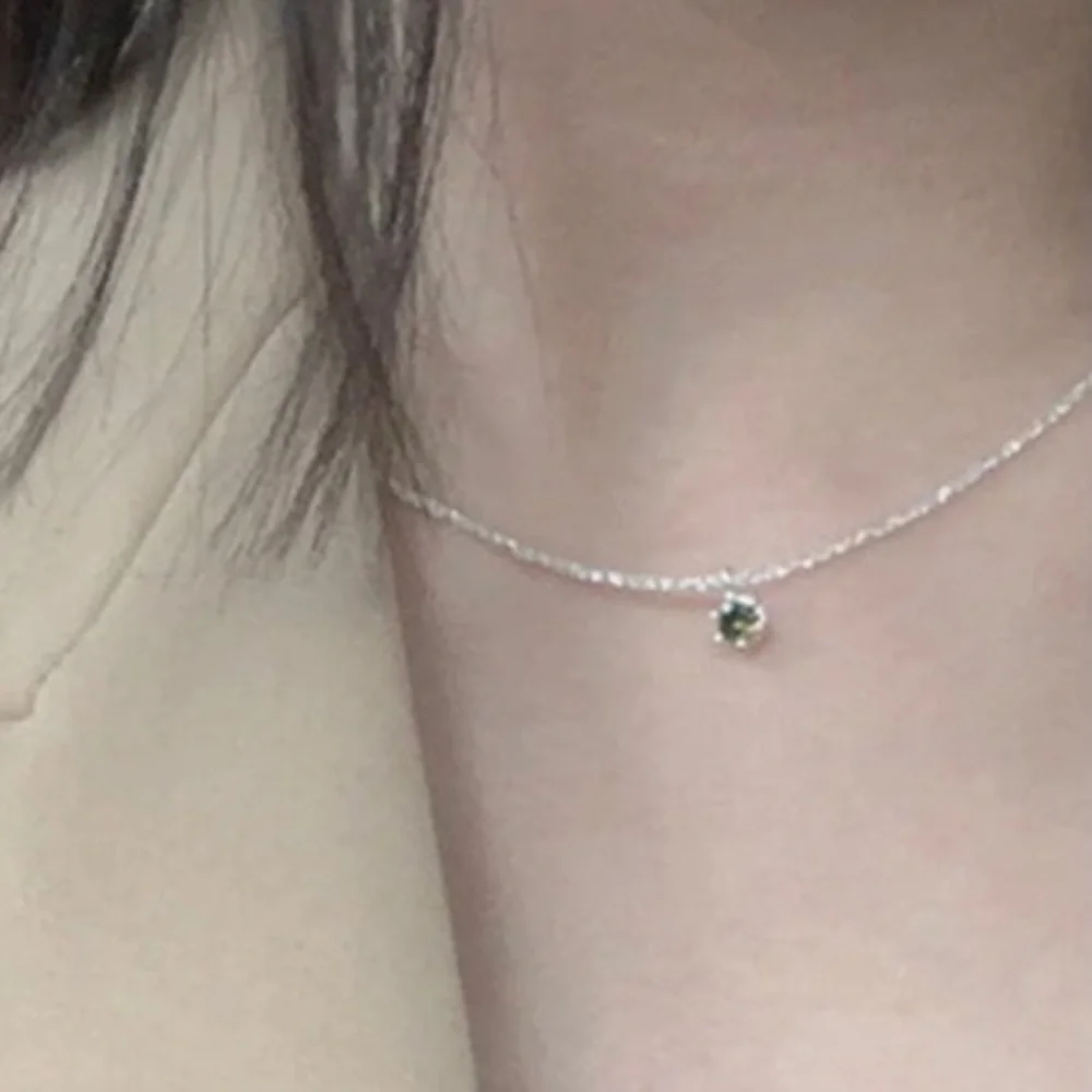 Simulated Emerald CZ Necklace – 14K Gold Plated 925 Silver, Dainty Round Pendant - Picture 8 of 11